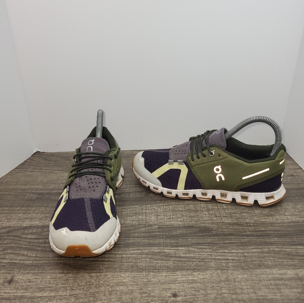 On Running Athletic Shoes in Olive and Purple
